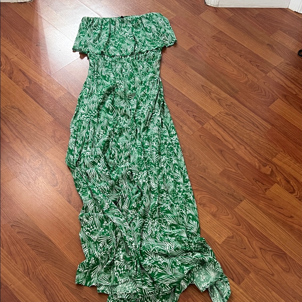 Aakaa Green Leaf Pattern Kids Dress
